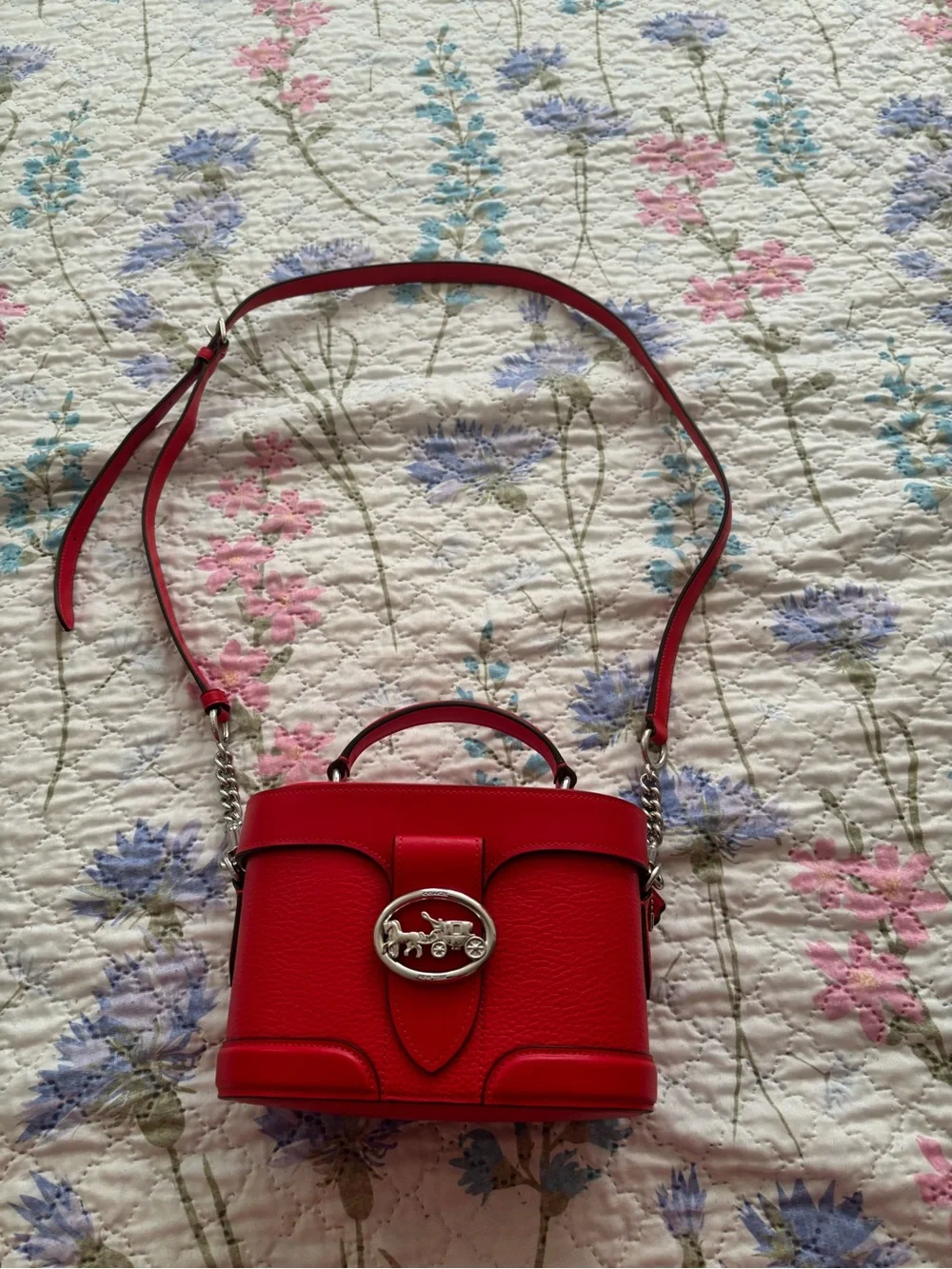 Coach Red Pebbled Leather Crossbody with Top Handle
